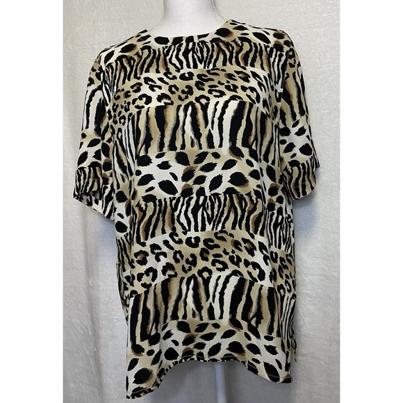Alfred Dunner Women's Animal Print Short Sleeve Blouse Size 16 - Picture 1 of 11